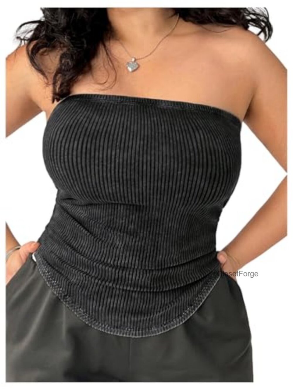 Plus Size Ruched Strapless Asymmetrical Tube Top Sleeveless Rib Knit Bandeau